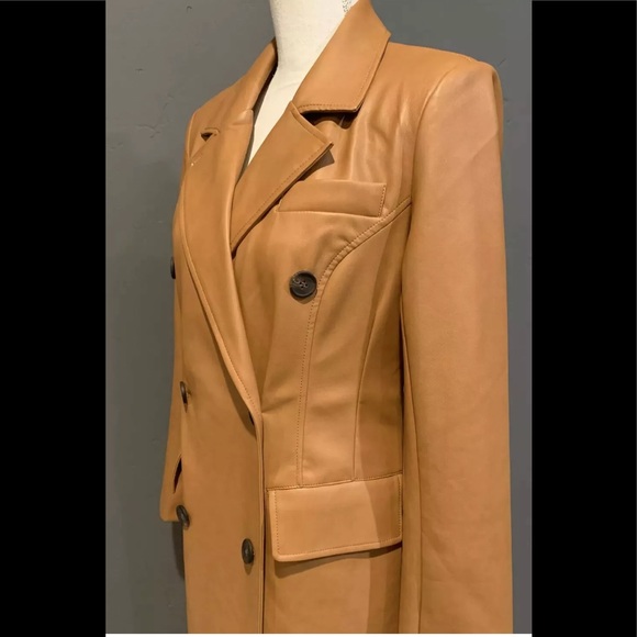 7 FOR ALL MANKIND WOMEN FAUX LEATHER LONG TRENCH COAT IN CAMEL SZ M NWT. - Picture 4 of 11